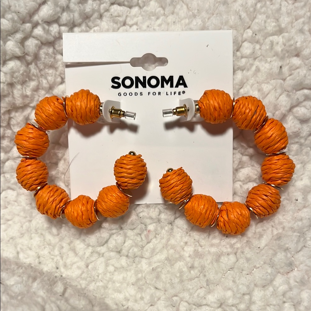 Sonoma Orange Raffia Beaded Hoop Earrings 12$
